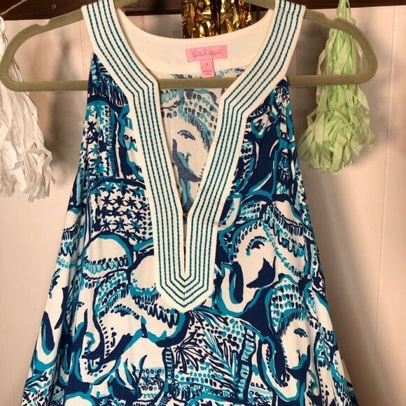 Lilly Pulitzer Womens Elephant Achelle Keep On Trunkin Dress Blue White Small - Picture 3 of 9